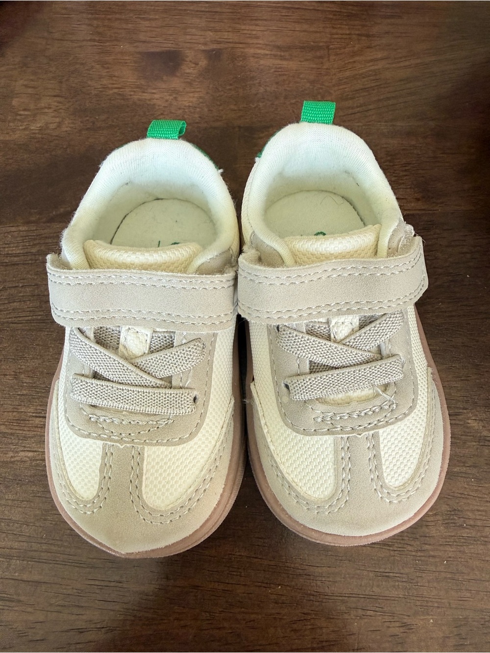 Carter's Cream and Green Toddler Sneakers with Hook-and-Loop
